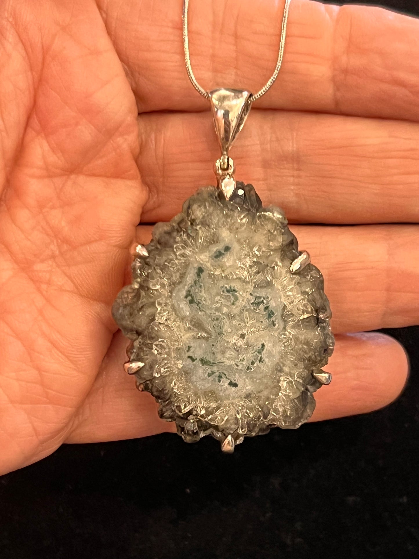 925 Sterling Silver Natural Solar Quartz Druzy Pendant | Stalactite Quartz Slice | One-of-a-Kind Crystal Necklace