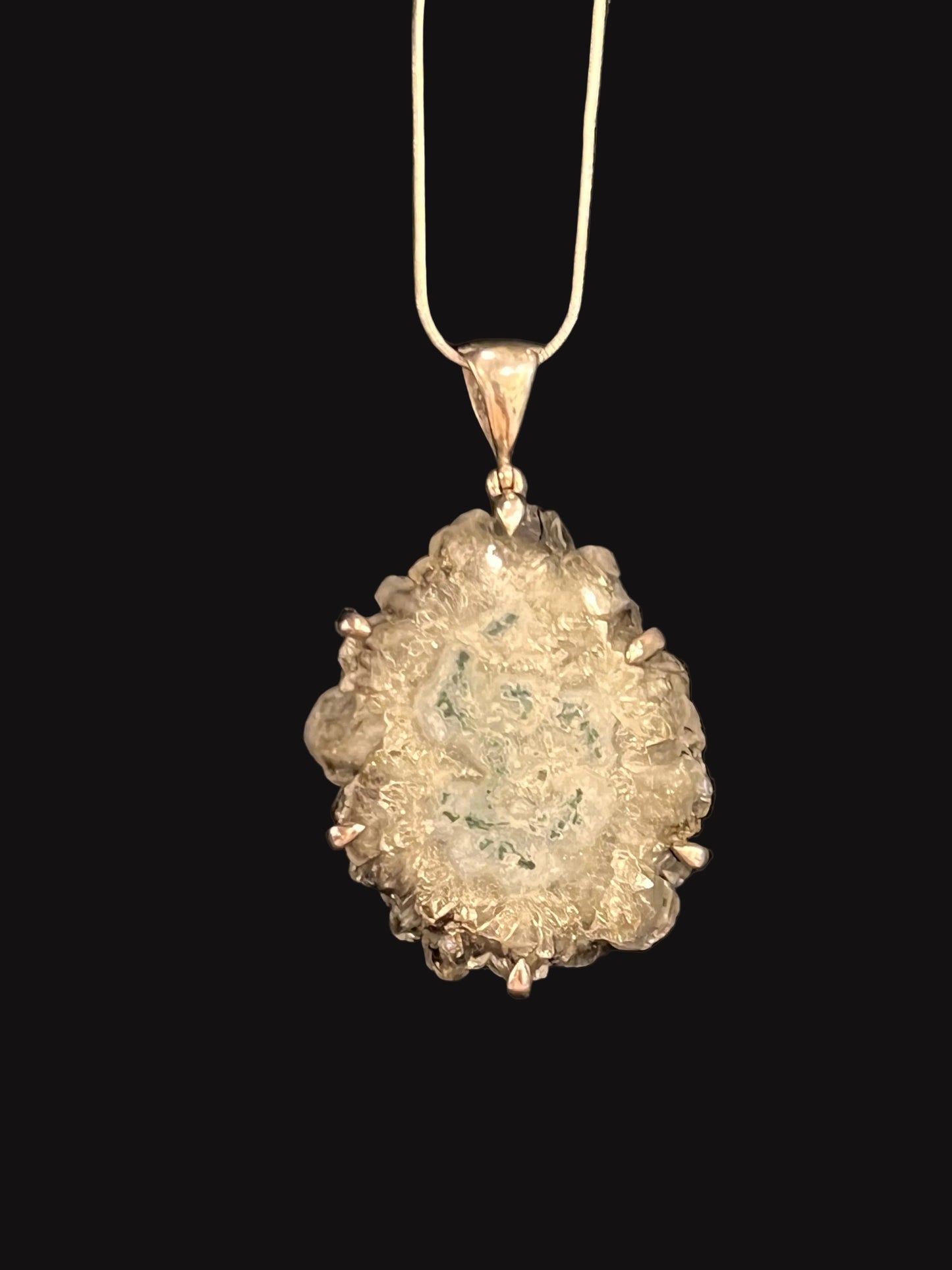 925 Sterling Silver Natural Solar Quartz Druzy Pendant | Stalactite Quartz Slice | One-of-a-Kind Crystal Necklace