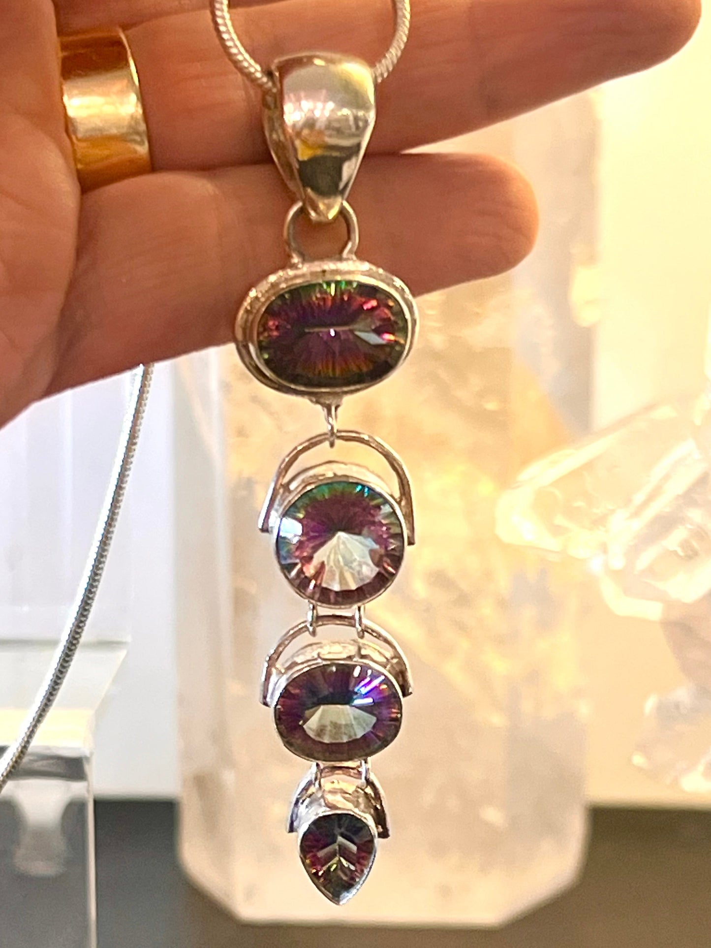 925 Sterling Silver Mystic Topaz Pendant | Rainbow Topaz Multi-Stone Statement Necklace | Genuine Gemstone Jewelry