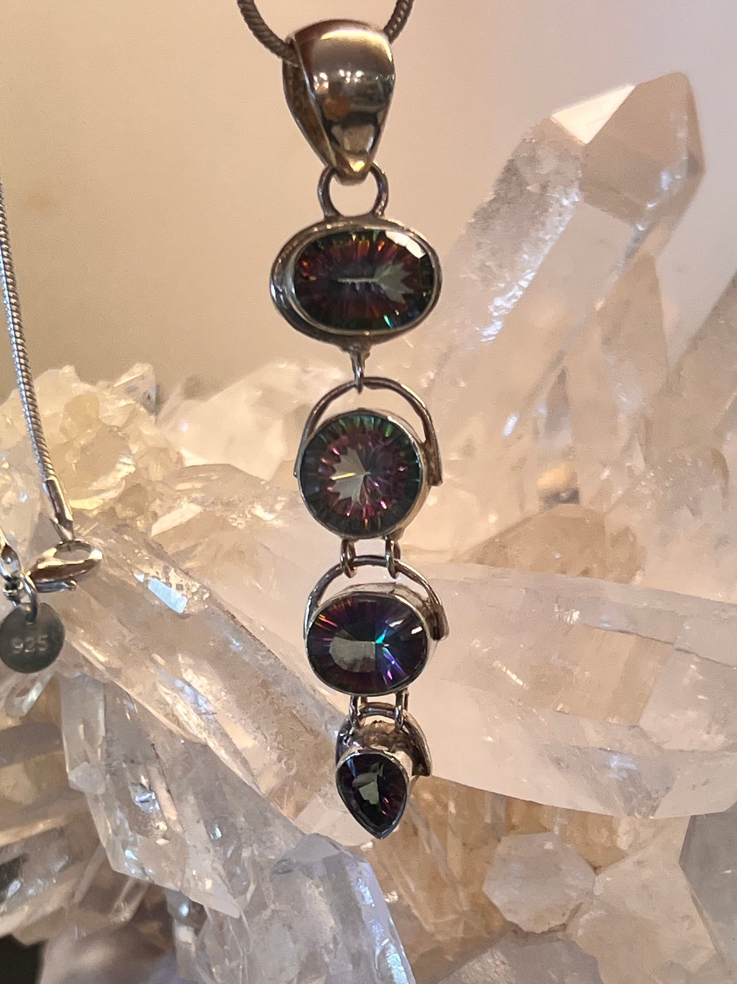 925 Sterling Silver Mystic Topaz Pendant | Rainbow Topaz Multi-Stone Statement Necklace | Genuine Gemstone Jewelry