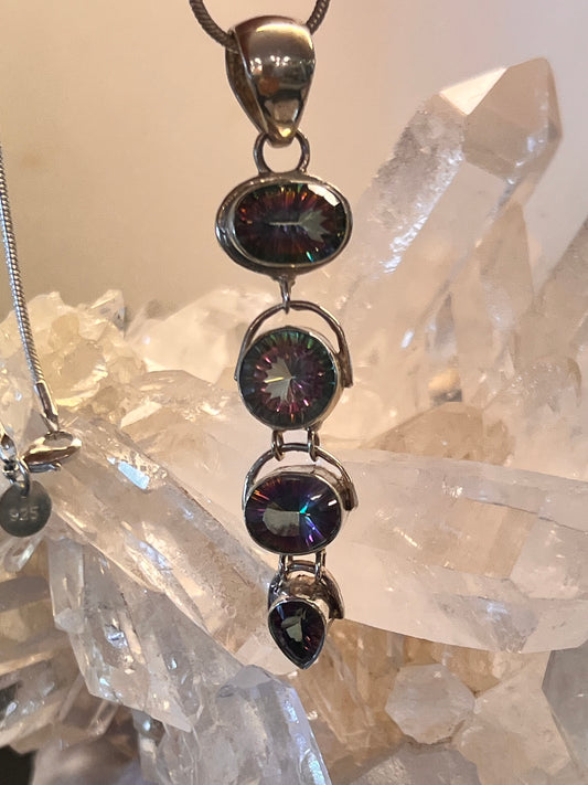 925 Sterling Silver Mystic Topaz Pendant | Rainbow Topaz Multi-Stone Statement Necklace | Genuine Gemstone Jewelry