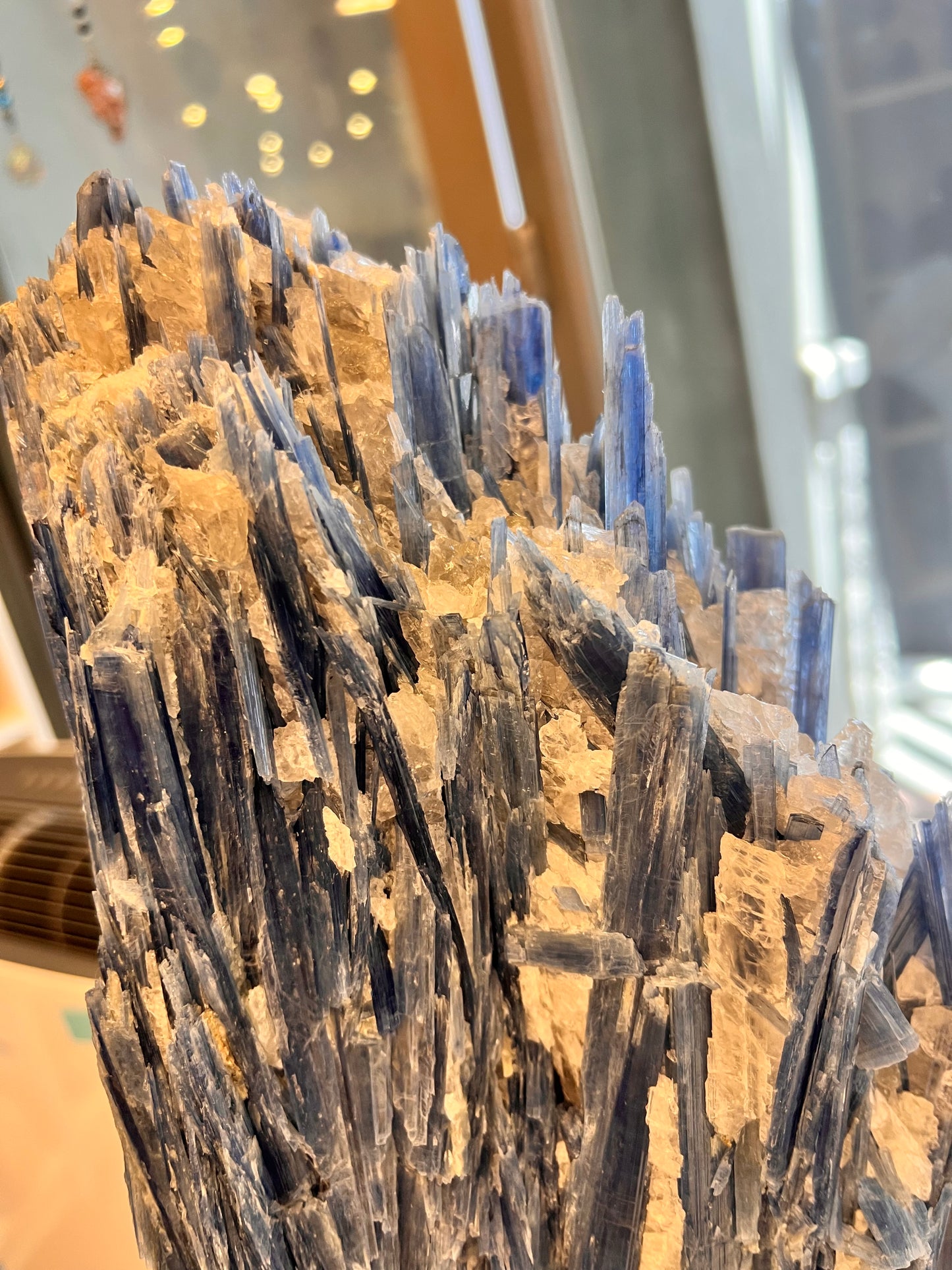 Blue Kyanite Crystal Raw Natural Rock Table top 16" tall Calming Energy Large Crystal Standing On metal