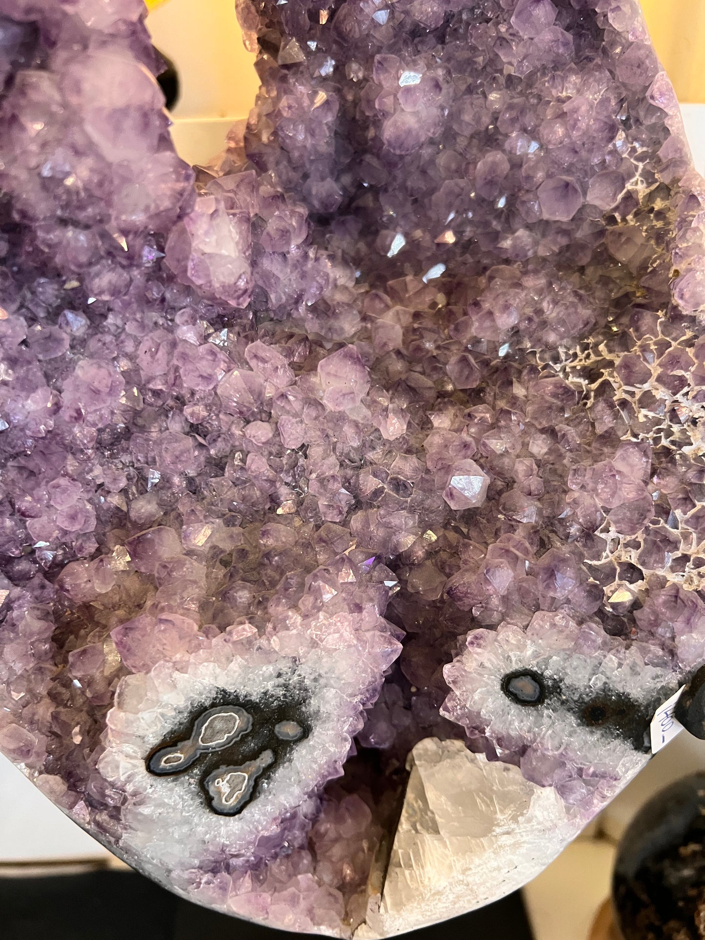 Amethyst Large Table top Healing Crystal Standing on Metal egg shape Cluster With stand