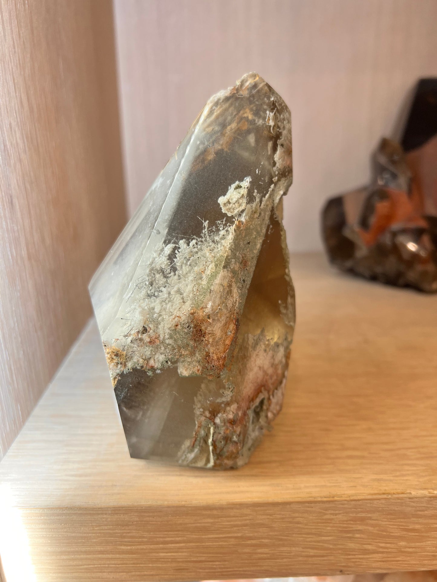 Large Natural Garden Quartz Lodolite Crystal Freeform – Polished Scenic Inclusion Statement Stone
