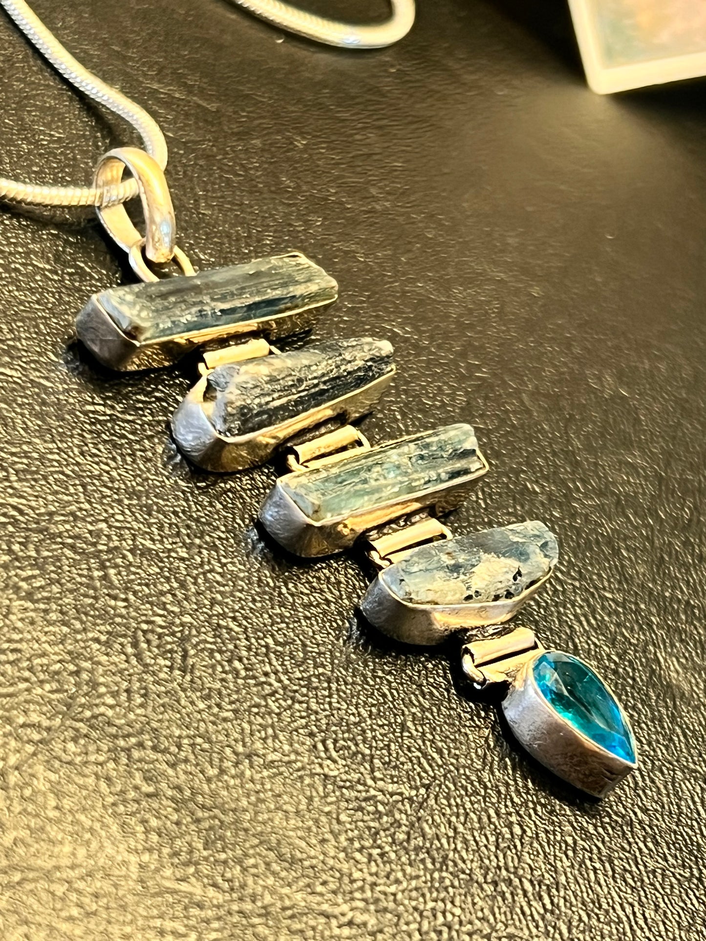 925 Sterling Silver Natural Blue Kyanite Multi-Stone Pendant with Blue Topaz Accent | Handmade Gemstone Necklace