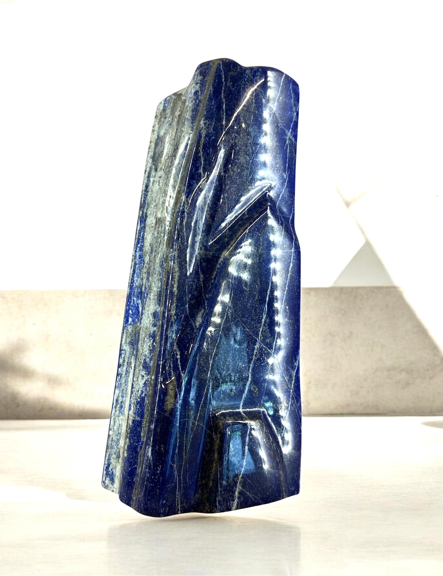 15" Large Tall Natural Lapis Lazuli Freeform – Large Polished Deep Blue Crystal Statement Piece