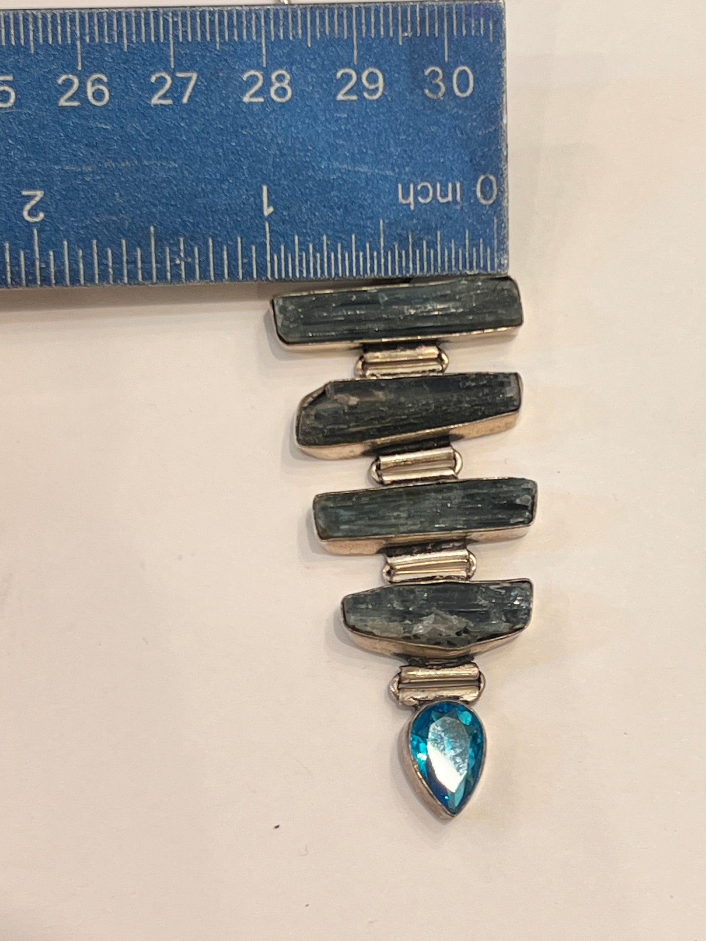 925 Sterling Silver Natural Blue Kyanite Multi-Stone Pendant with Blue Topaz Accent | Handmade Gemstone Necklace