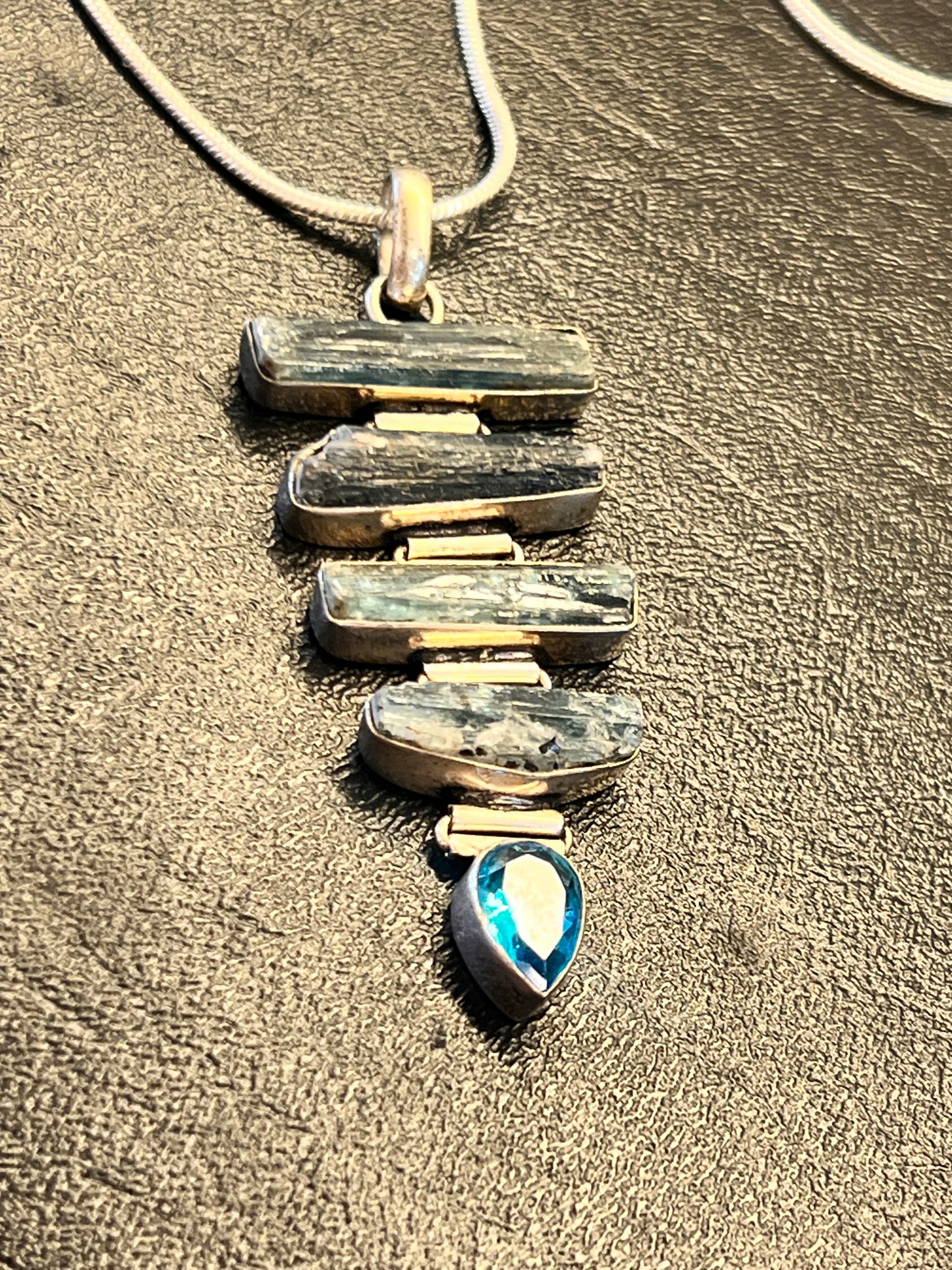 925 Sterling Silver Natural Blue Kyanite Multi-Stone Pendant with Blue Topaz Accent | Handmade Gemstone Necklace