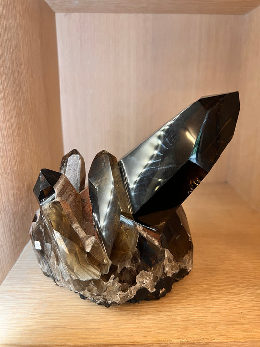 Large Natural Smoky Quartz Crystal Cluster – Dark Smoky Points Collector Specimen Home Décor