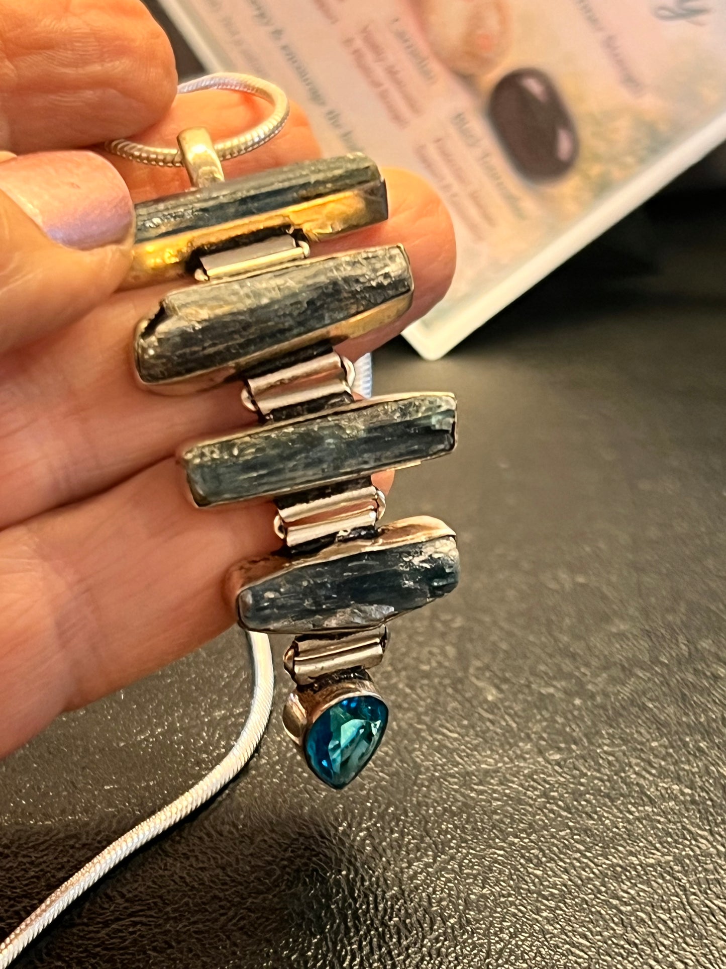 925 Sterling Silver Natural Blue Kyanite Multi-Stone Pendant with Blue Topaz Accent | Handmade Gemstone Necklace