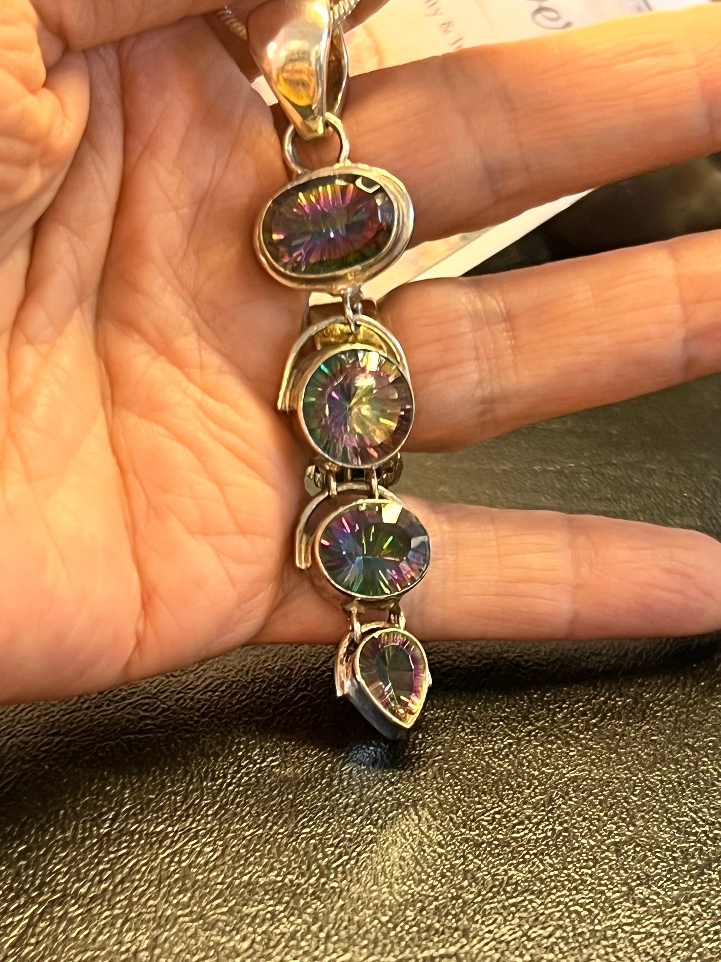 925 Sterling Silver Mystic Topaz Pendant | Rainbow Topaz Multi-Stone Statement Necklace | Genuine Gemstone Jewelry