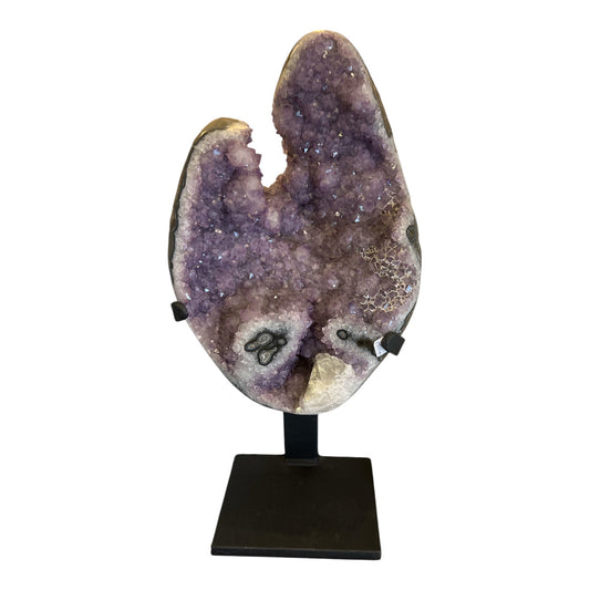Amethyst Large Table top Healing Crystal Standing on Metal egg shape Cluster With stand