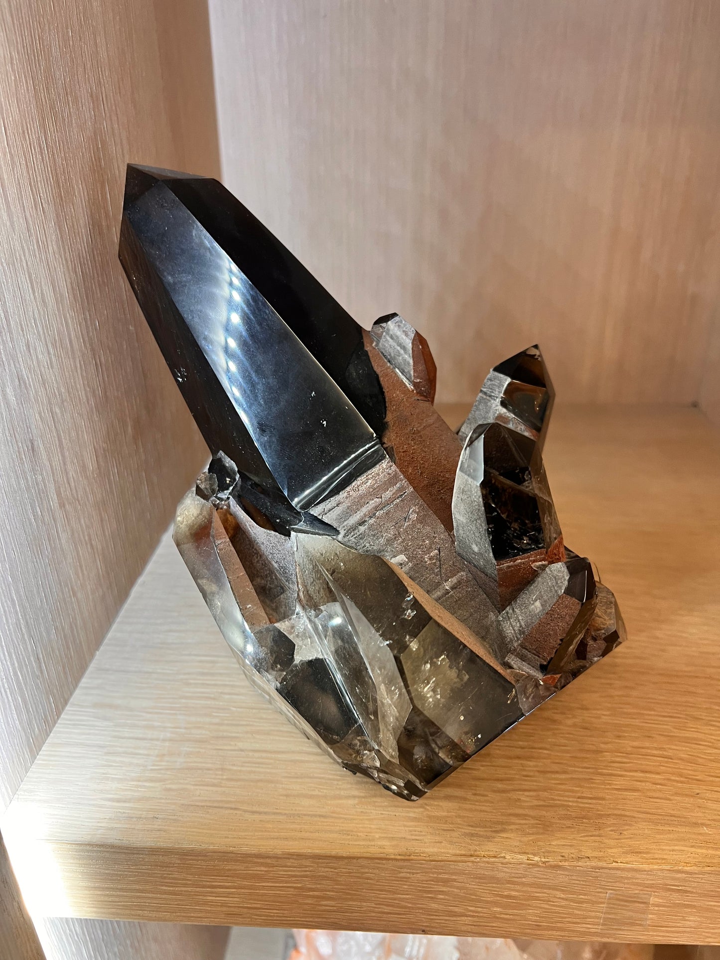 Large Natural Smoky Quartz Crystal Cluster – Dark Smoky Points Collector Specimen Home Décor