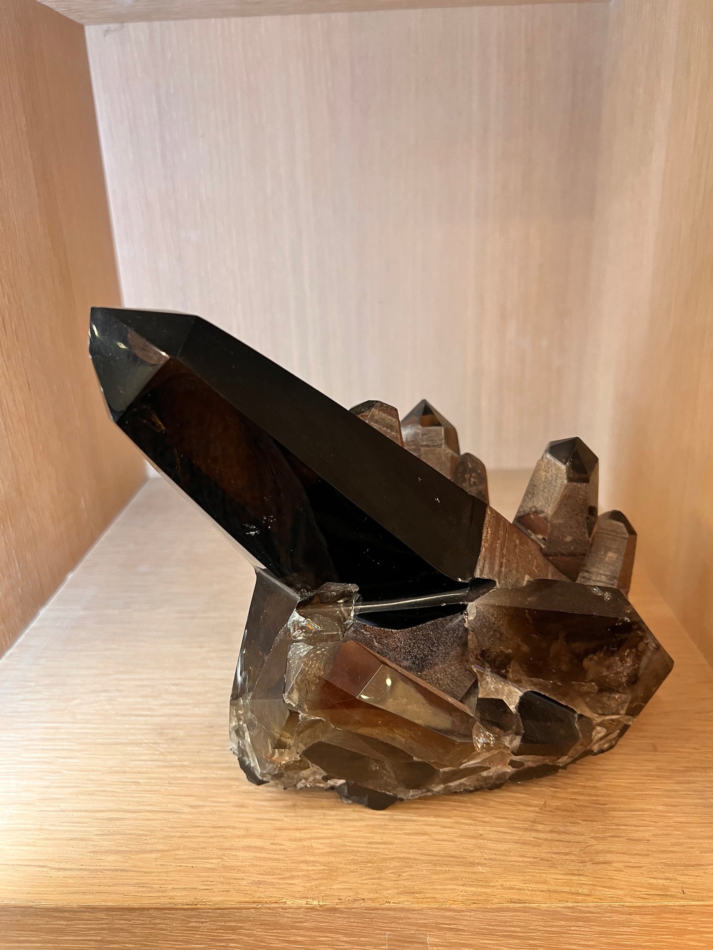 Large Natural Smoky Quartz Crystal Cluster – Dark Smoky Points Collector Specimen Home Décor