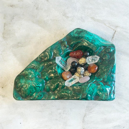 Large Polished Malachite Freeform Sculpture – Natural Malachite Statement Crystal Home Décor