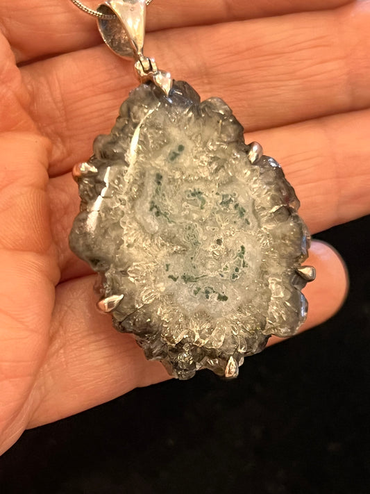 925 Sterling Silver Natural Solar Quartz Druzy Pendant | Stalactite Quartz Slice | One-of-a-Kind Crystal Necklace