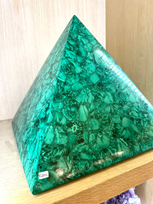 Large Malachite Crystal Pyramid Table top Healing Rock Large 12" by 12"