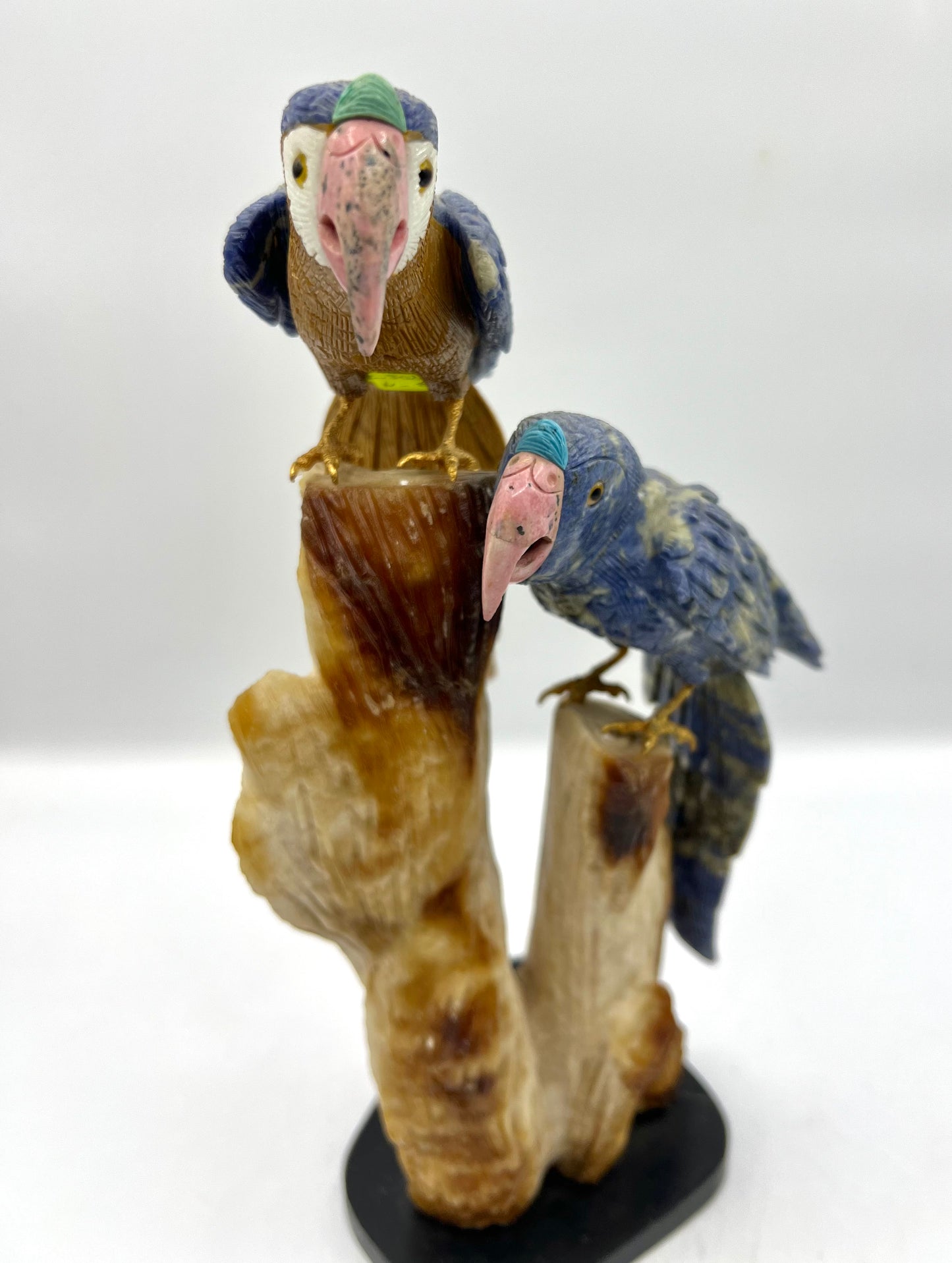 Hand-Carved Double Parrot on Natural Calcite Formation – Communication, Connection & Positive Energy Sculpture