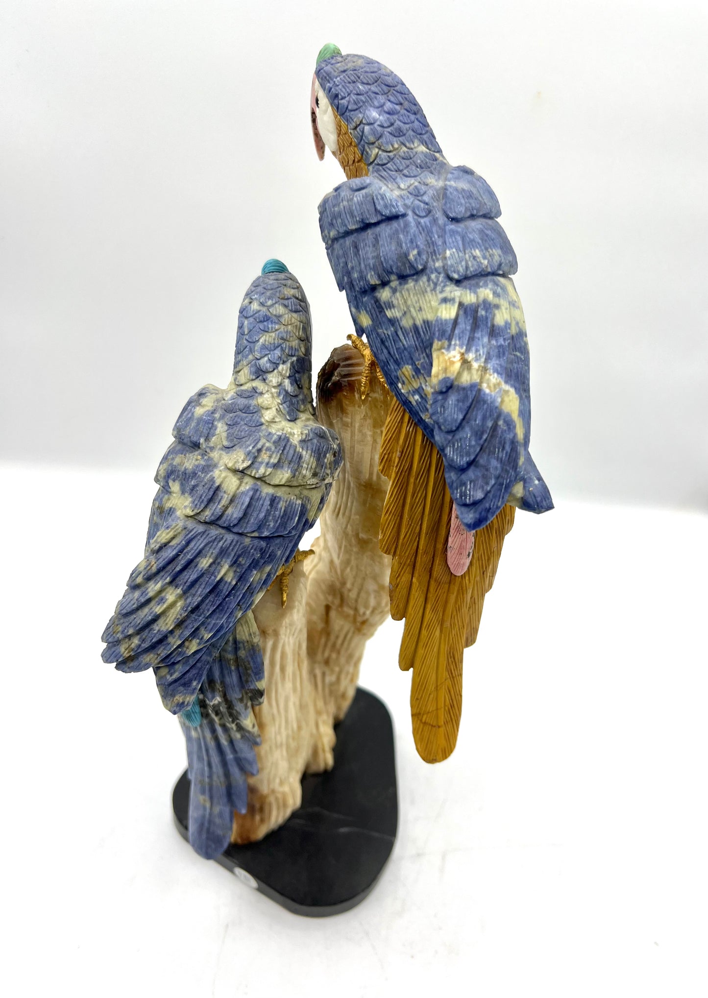 Hand-Carved Double Parrot on Natural Calcite Formation – Communication, Connection & Positive Energy Sculpture