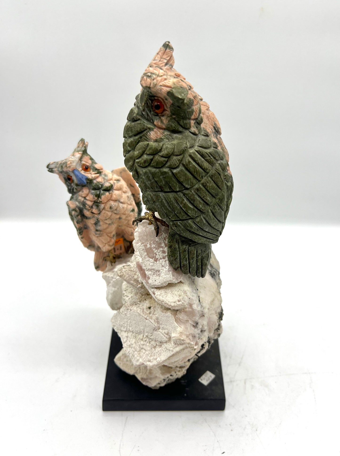 Hand-Carved Double Owl Sculpture on Natural Stone – Wisdom, Protection & Intuitive Connection Crystal Décor