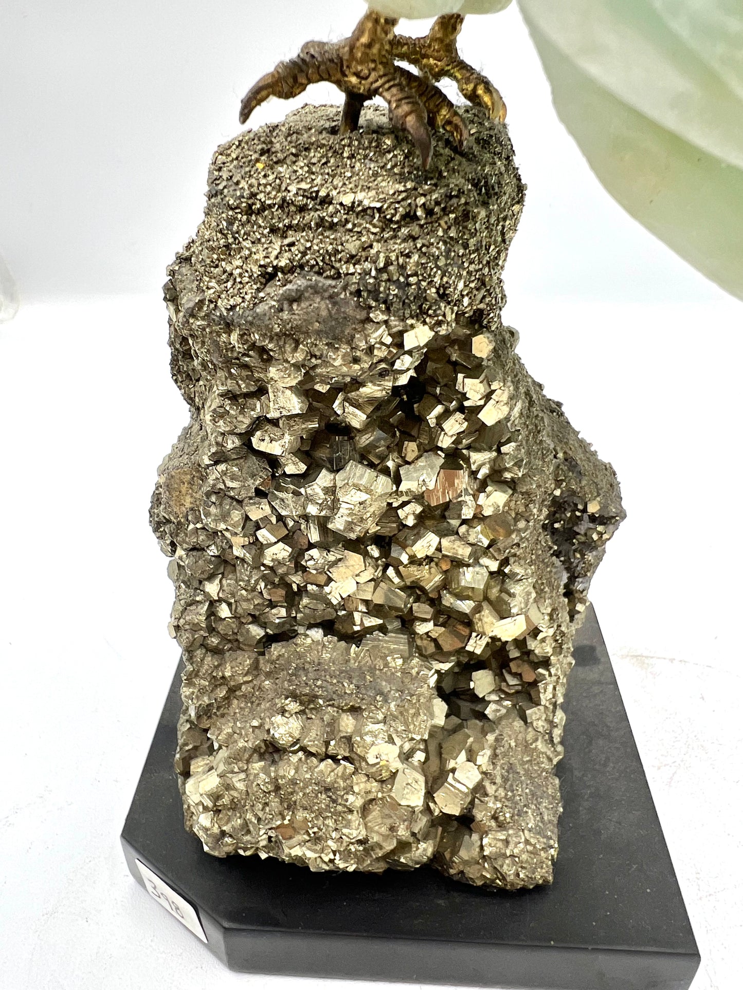 Hand-Carved Green Fluorite Owl on Pyrite Base – Wisdom, Protection & Abundance Crystal Sculpture