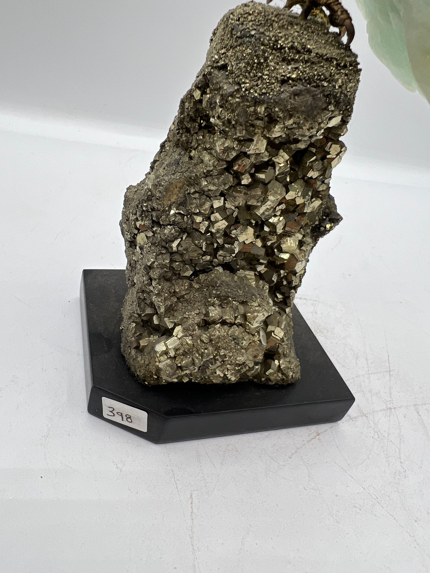 Hand-Carved Green Fluorite Owl on Pyrite Base – Wisdom, Protection & Abundance Crystal Sculpture