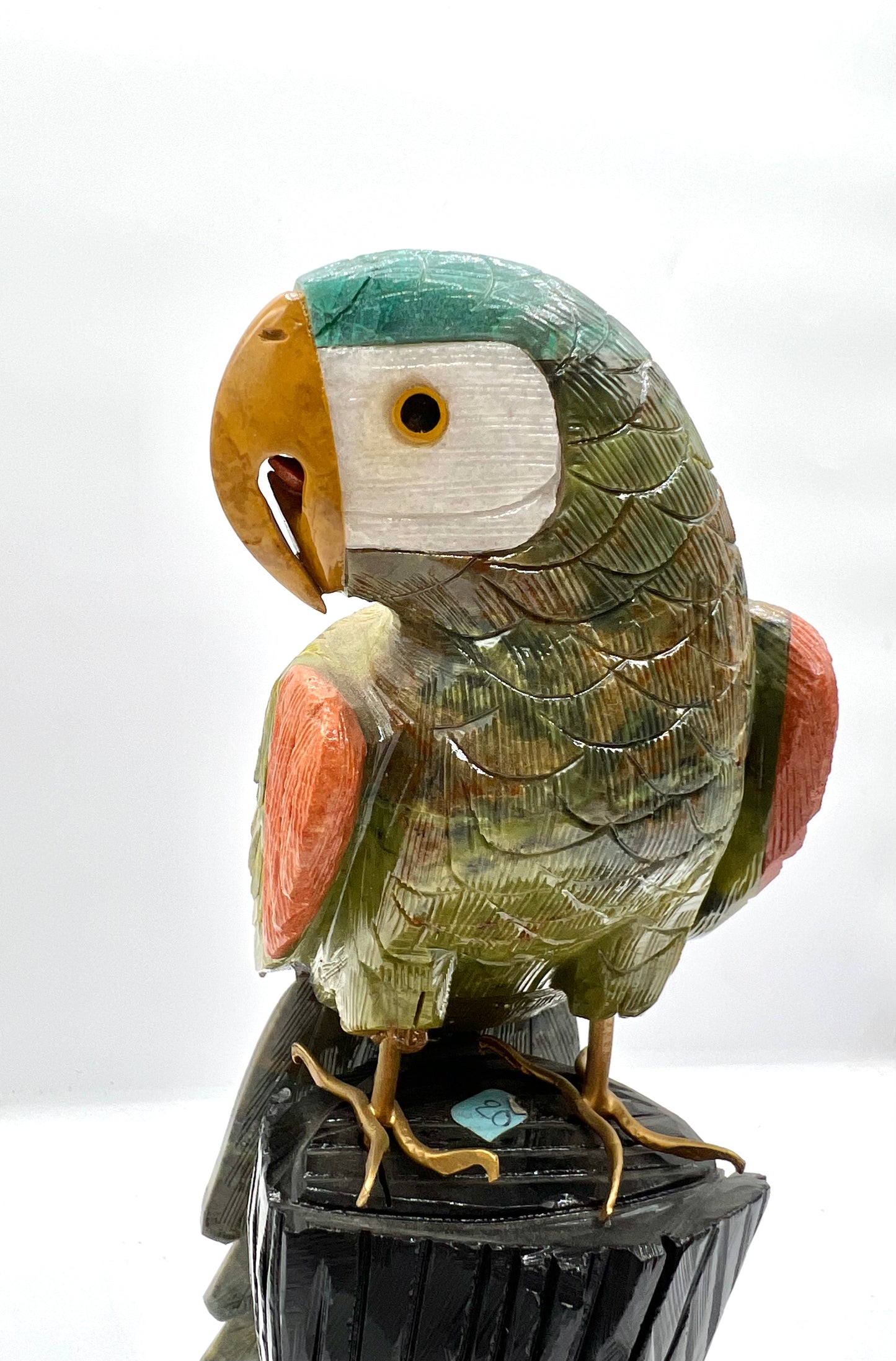 Hand-Carved Multi-Stone Parrot on Black Tourmaline Base – Protection, Joy & Communication Energy Sculpture