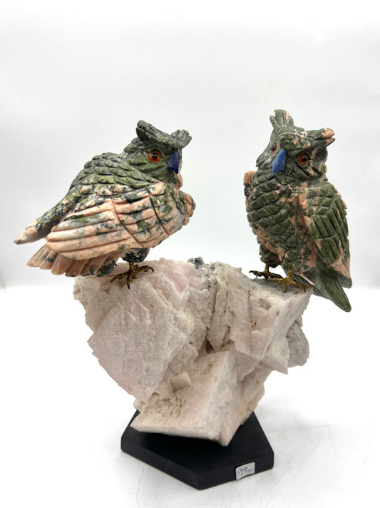 Hand Carved Crystal Parrot Bird Unikite Calcite Pyrite Crystals Hand Crafted Figurine Table top Gift Healing Cruystals