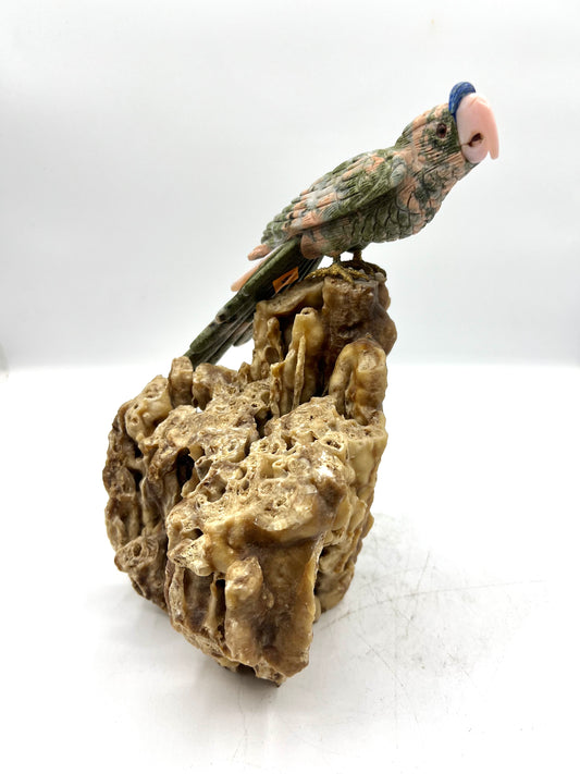Hand Carved Crystal Parrot Bird Unikite Coral Crystals Hand Crafted Figurine Table top Gift Healing Cruystals
