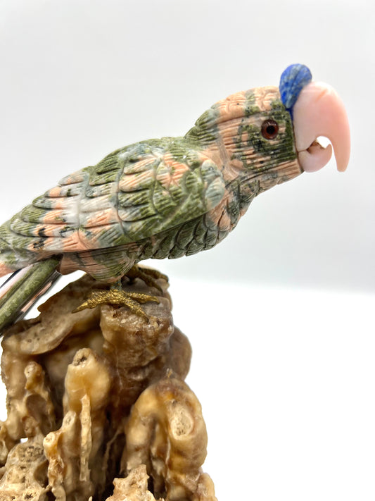 Hand Carved Crystal Parrot Bird Unikite Coral Crystals Hand Crafted Figurine Table top Gift Healing Cruystals