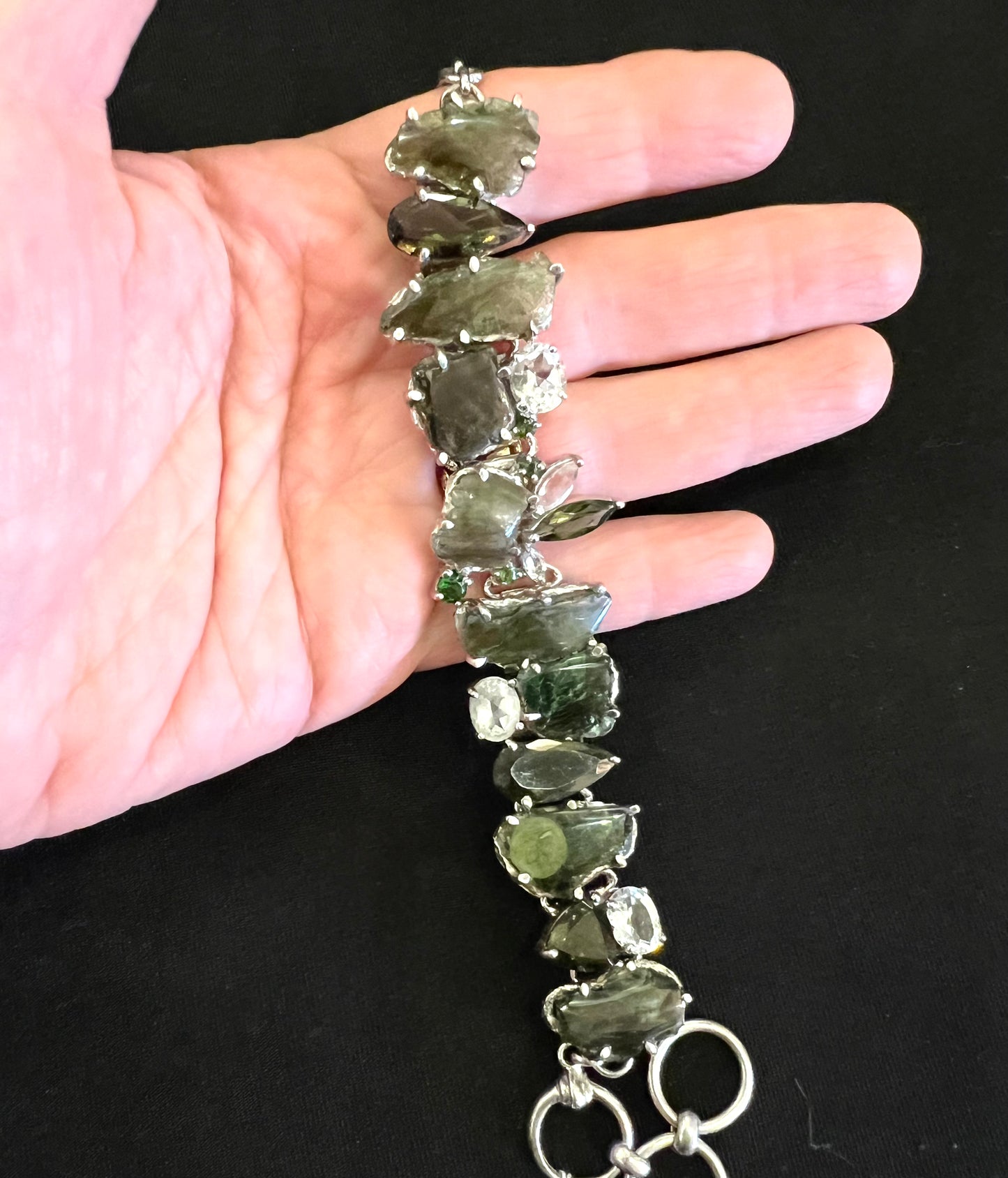 Moldavite Crystal Bracelet 925 silver One of a Kind Statement Jewelery