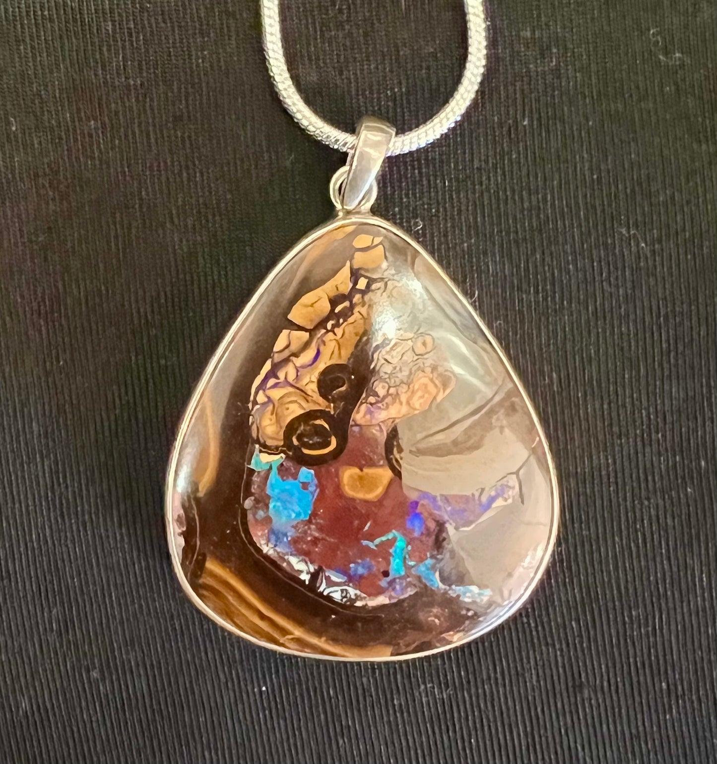 Opal Large pendant Necklace Oval Silver Charm Healing Crystal rock