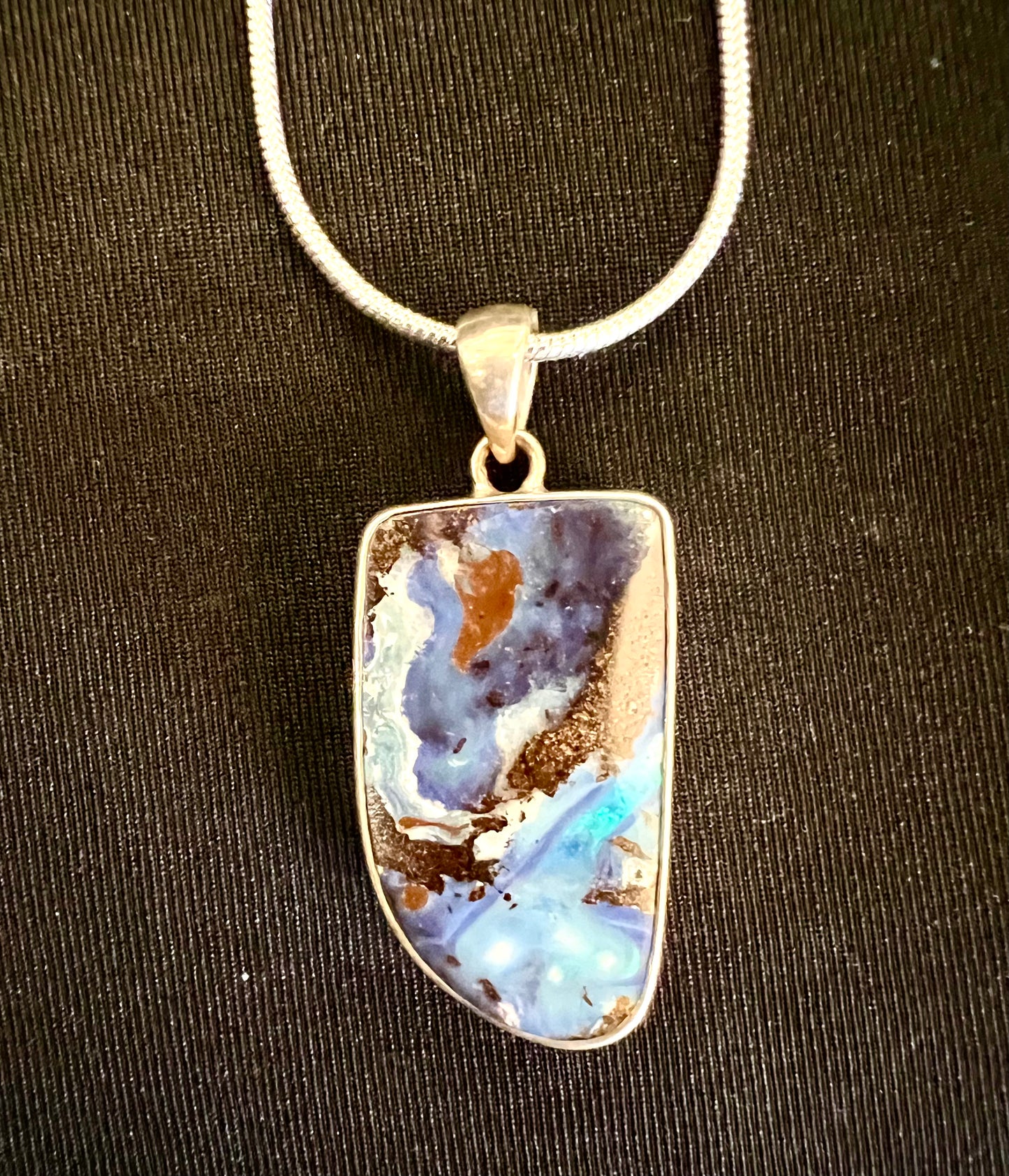 Opal Pendant Necklace Oval Silver Charm Healing Crystal Rock