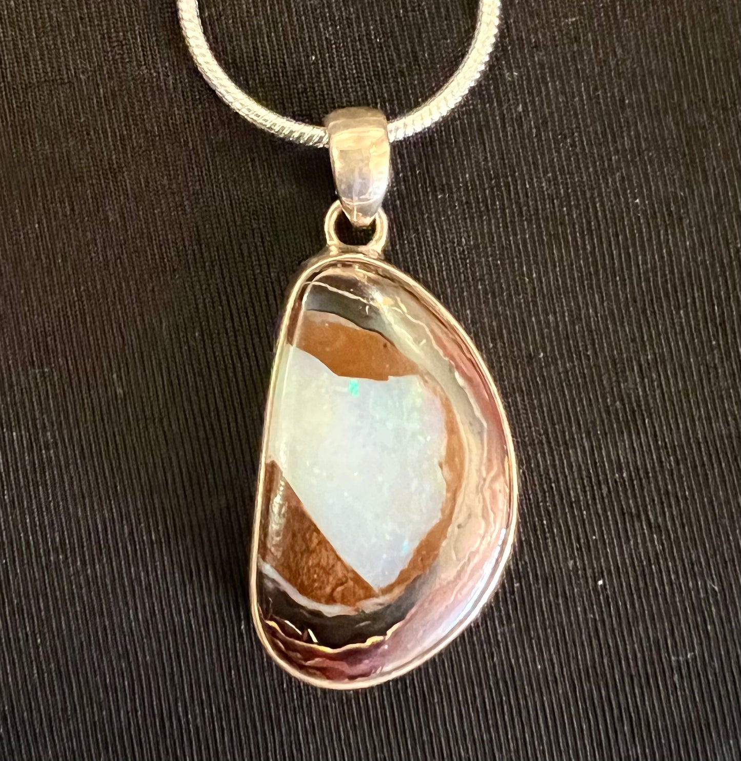 Opal Pendant Necklace Oval Silver Charm Healing Crystal Rock One of a kind