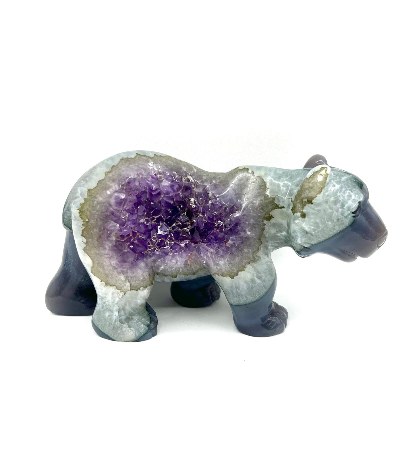 Amethist Healing Crystal Bear Large Carved Table Top For Calming 5" by 7" Sculpture Mama Bear