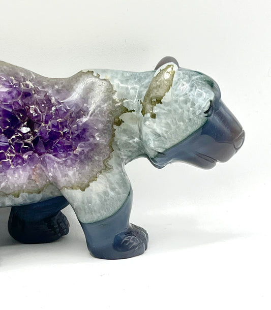 Amethist Healing Crystal Bear Large Carved Table Top For Calming 5" by 7" Sculpture Mama Bear