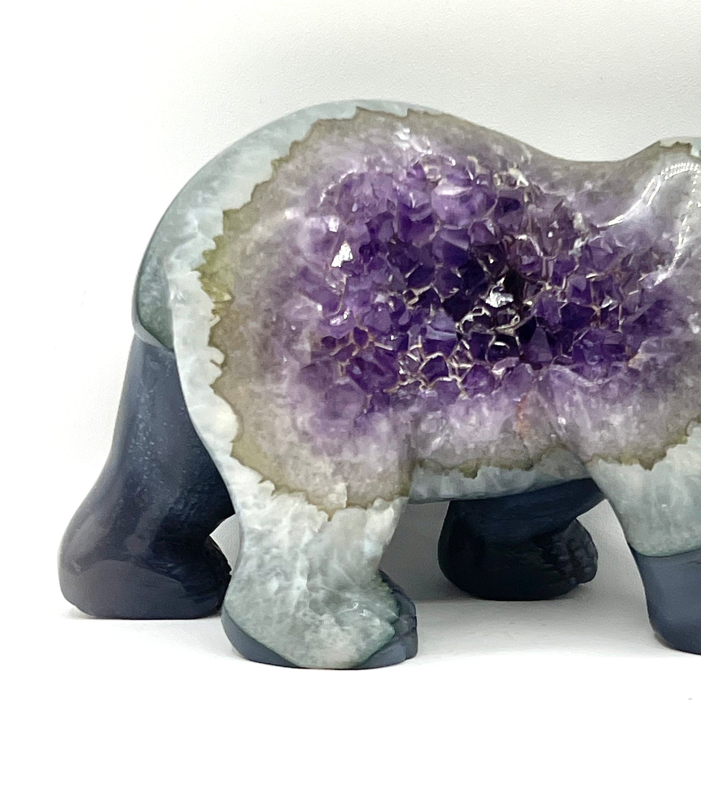 Amethist Healing Crystal Bear Large Carved Table Top For Calming 5" by 7" Sculpture Mama Bear