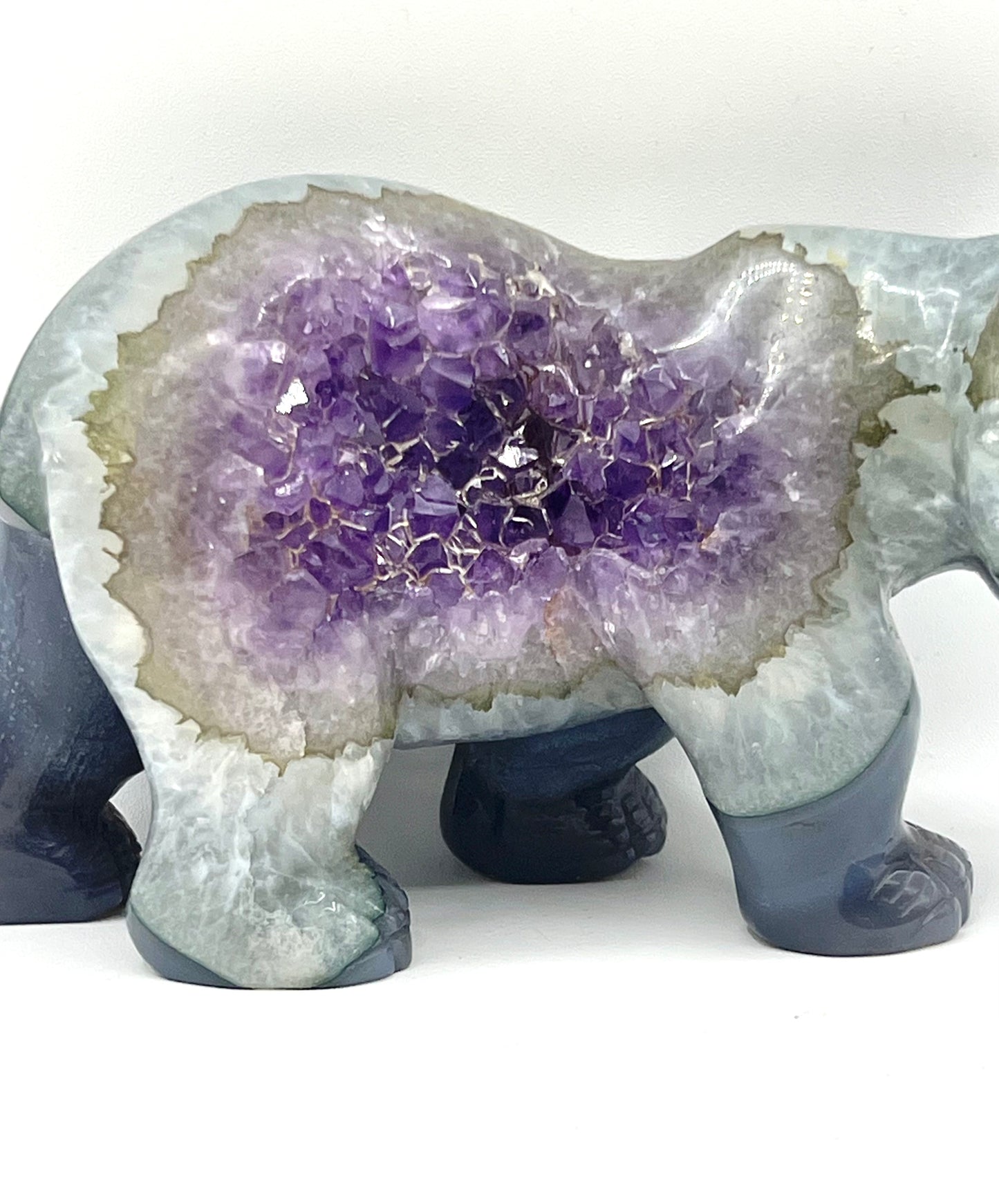 Amethist Healing Crystal Bear Large Carved Table Top For Calming 5" by 7" Sculpture Mama Bear