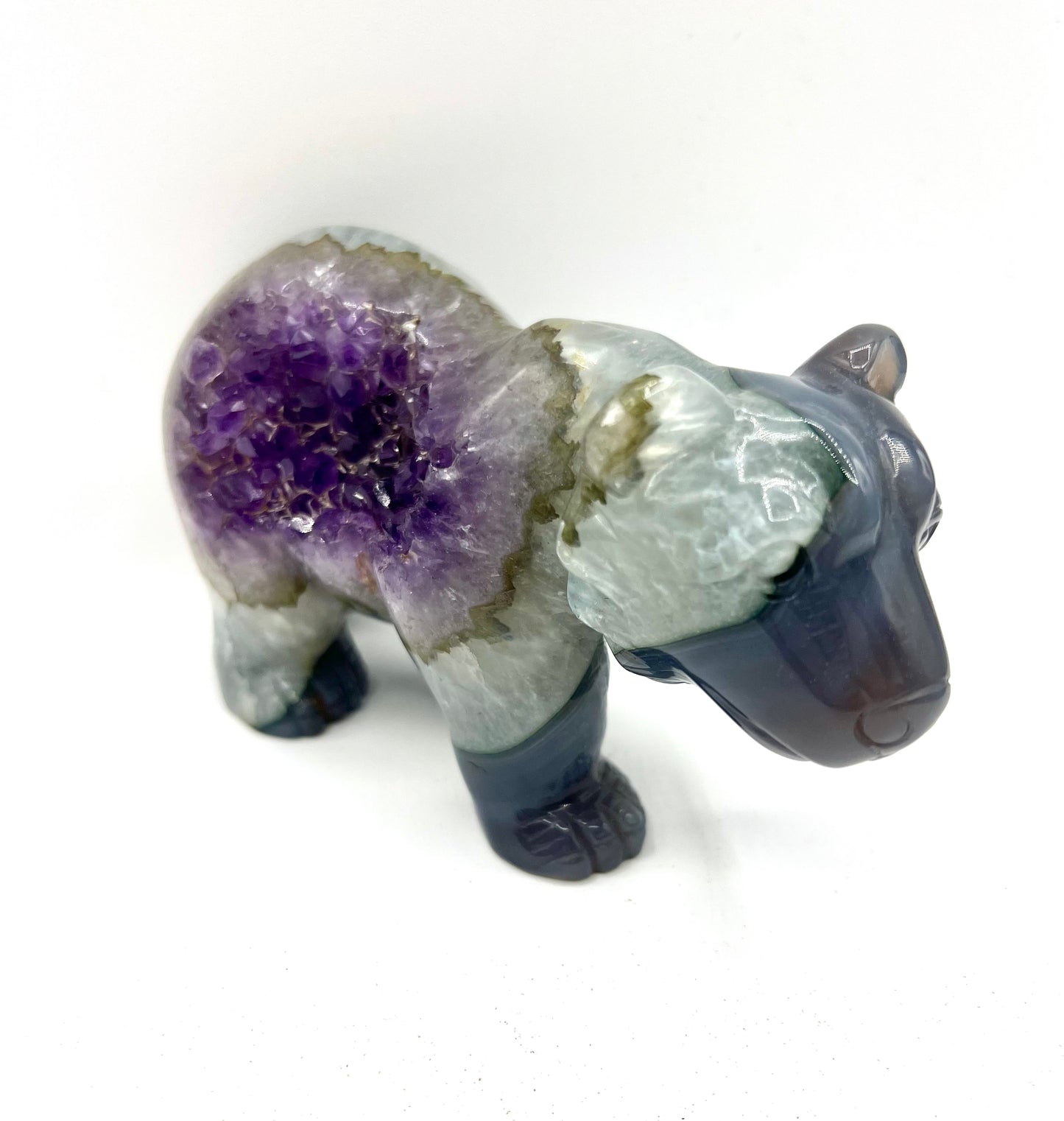 Amethist Healing Crystal Bear Large Carved Table Top For Calming 5" by 7" Sculpture Mama Bear