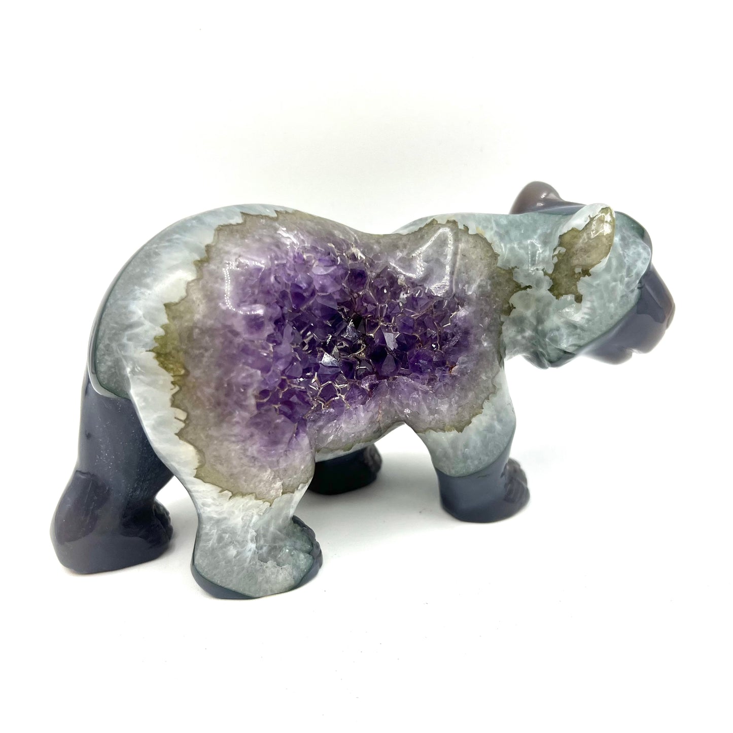 Amethist Healing Crystal Bear Large Carved Table Top For Calming 5" by 7" Sculpture Mama Bear