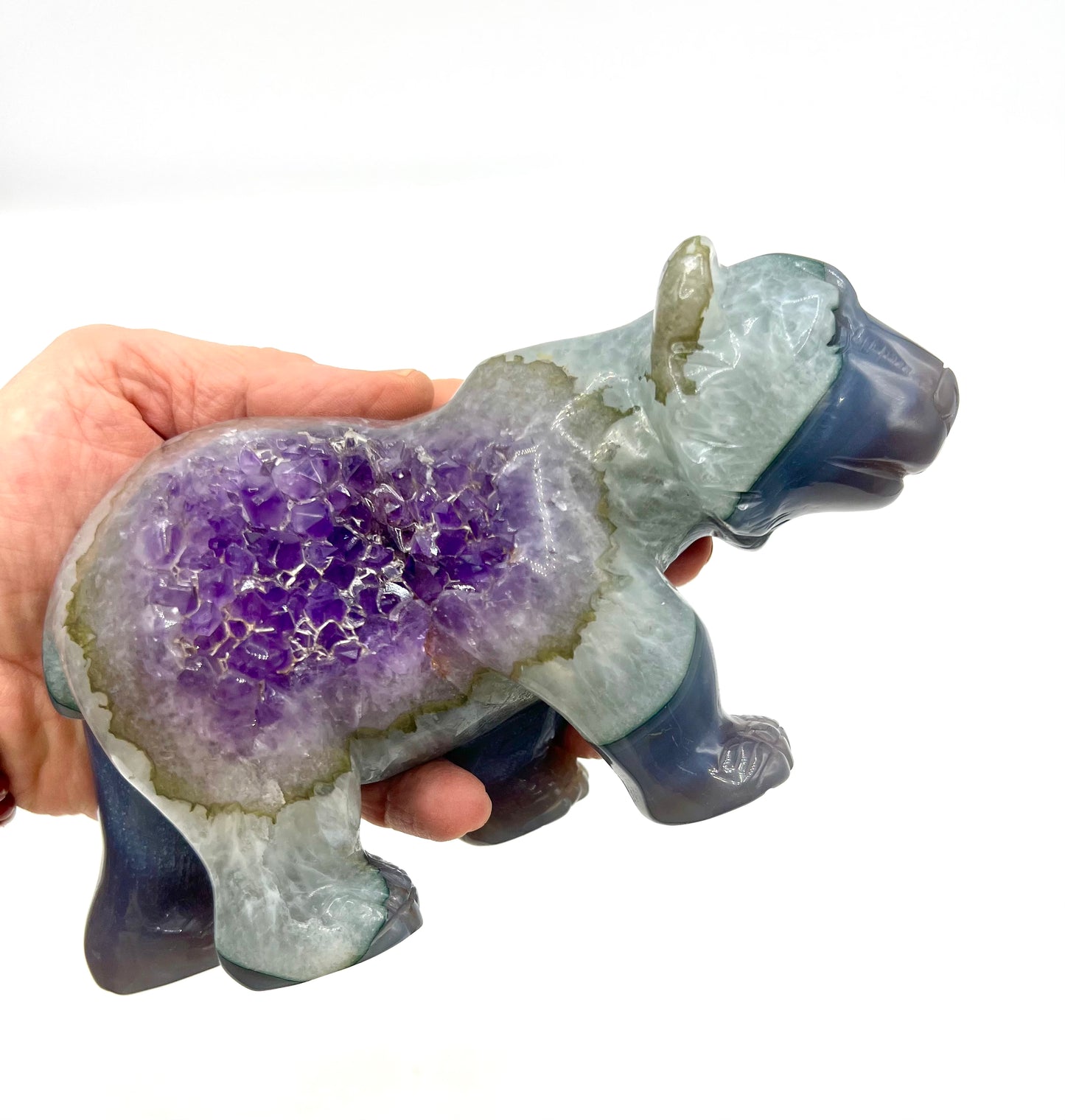 Amethist Healing Crystal Bear Large Carved Table Top For Calming 5" by 7" Sculpture Mama Bear