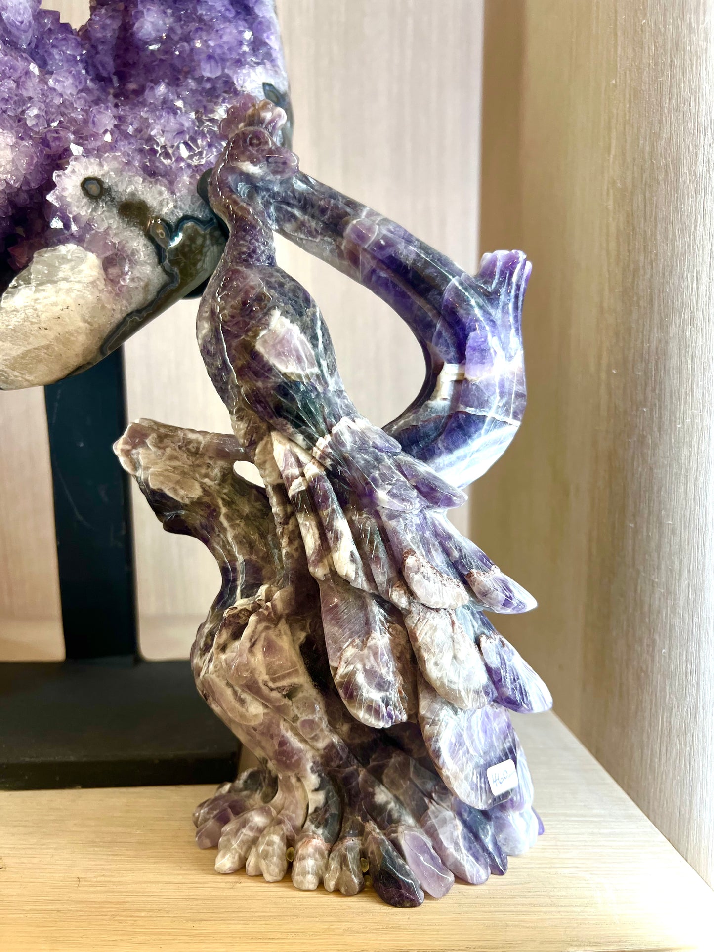 Amethyst Peacock Carving – Crystal Bird Sculpture Table top prosperity gift Home decor Healing Crystals