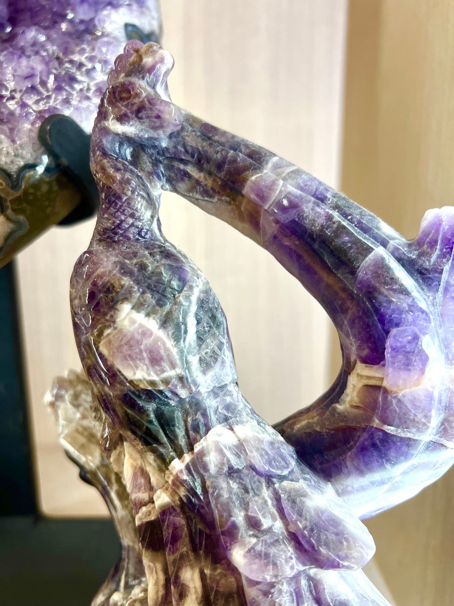 Amethyst Peacock Carving – Crystal Bird Sculpture Table top prosperity gift Home decor Healing Crystals