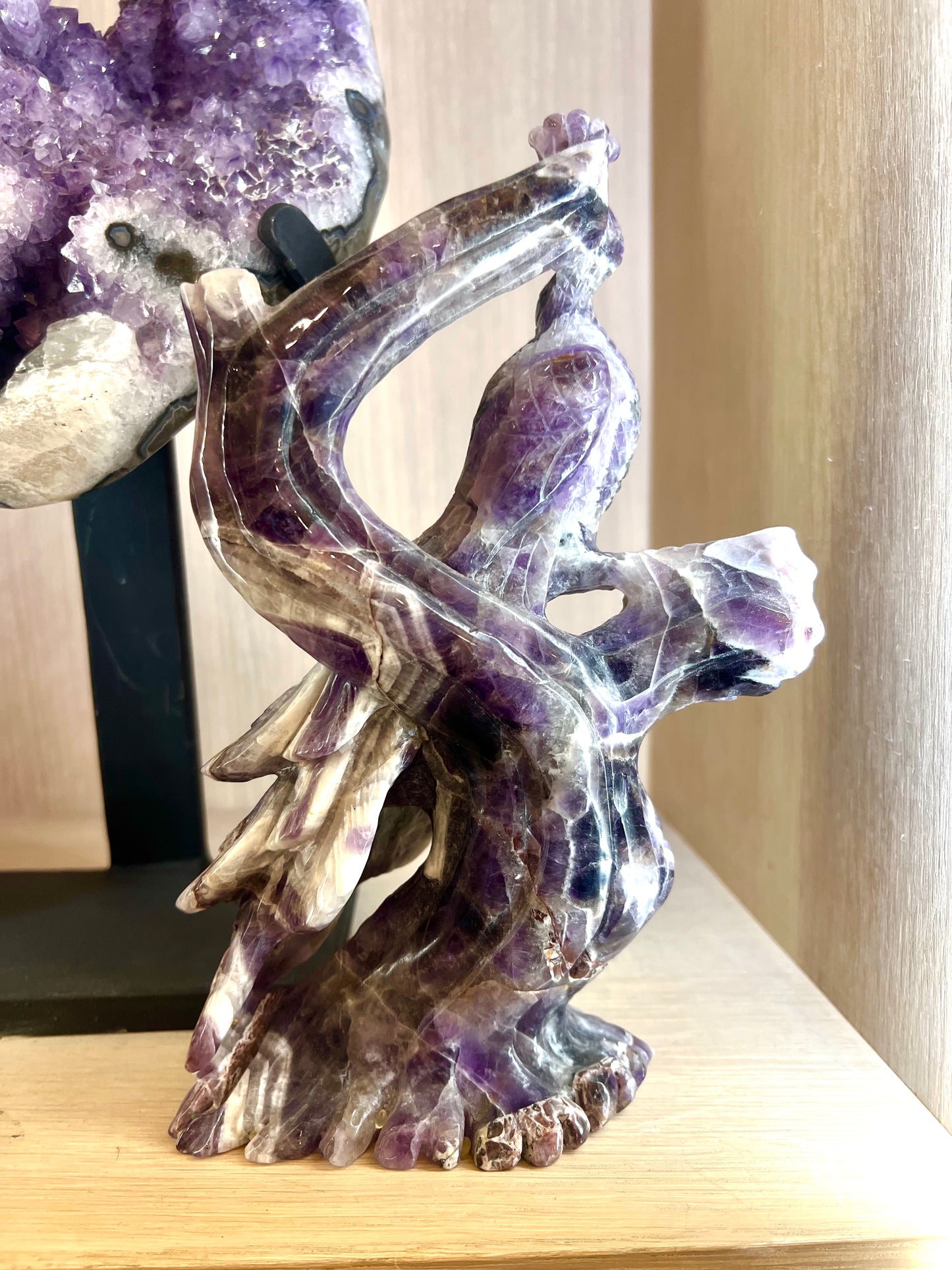 Amethyst Peacock Carving – Crystal Bird Sculpture Table top prosperity gift Home decor Healing Crystals