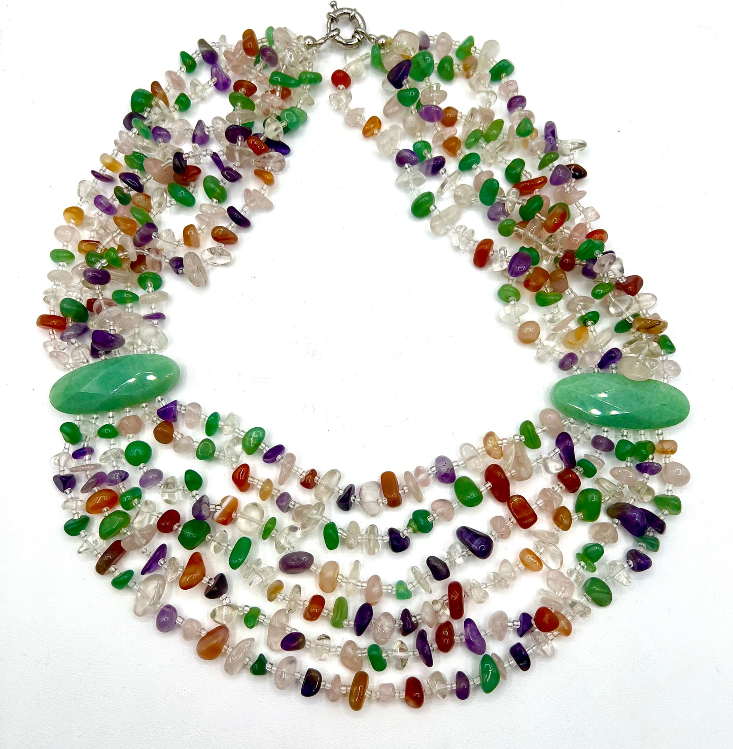 Large Crystal Necklace Multi Color Healing Crystals Bib Statement Hand Made