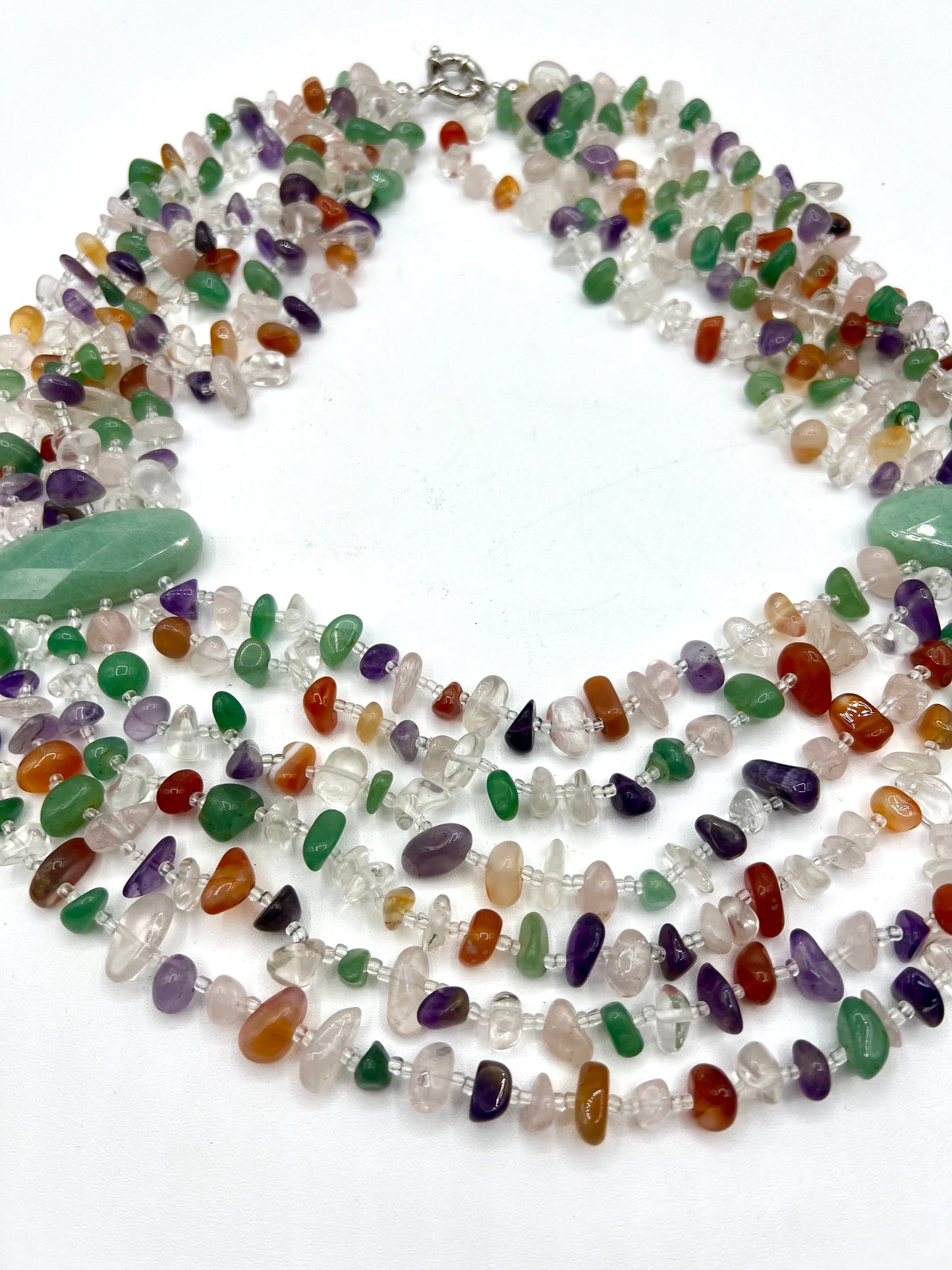 Large Crystal Necklace Multi Color Healing Crystals Bib Statement Hand Made