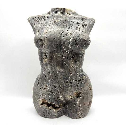 Basalt Igneous rock Large Womens Torso Feminine Power Table top Decor Gray Crystal Rock 12" by 7"