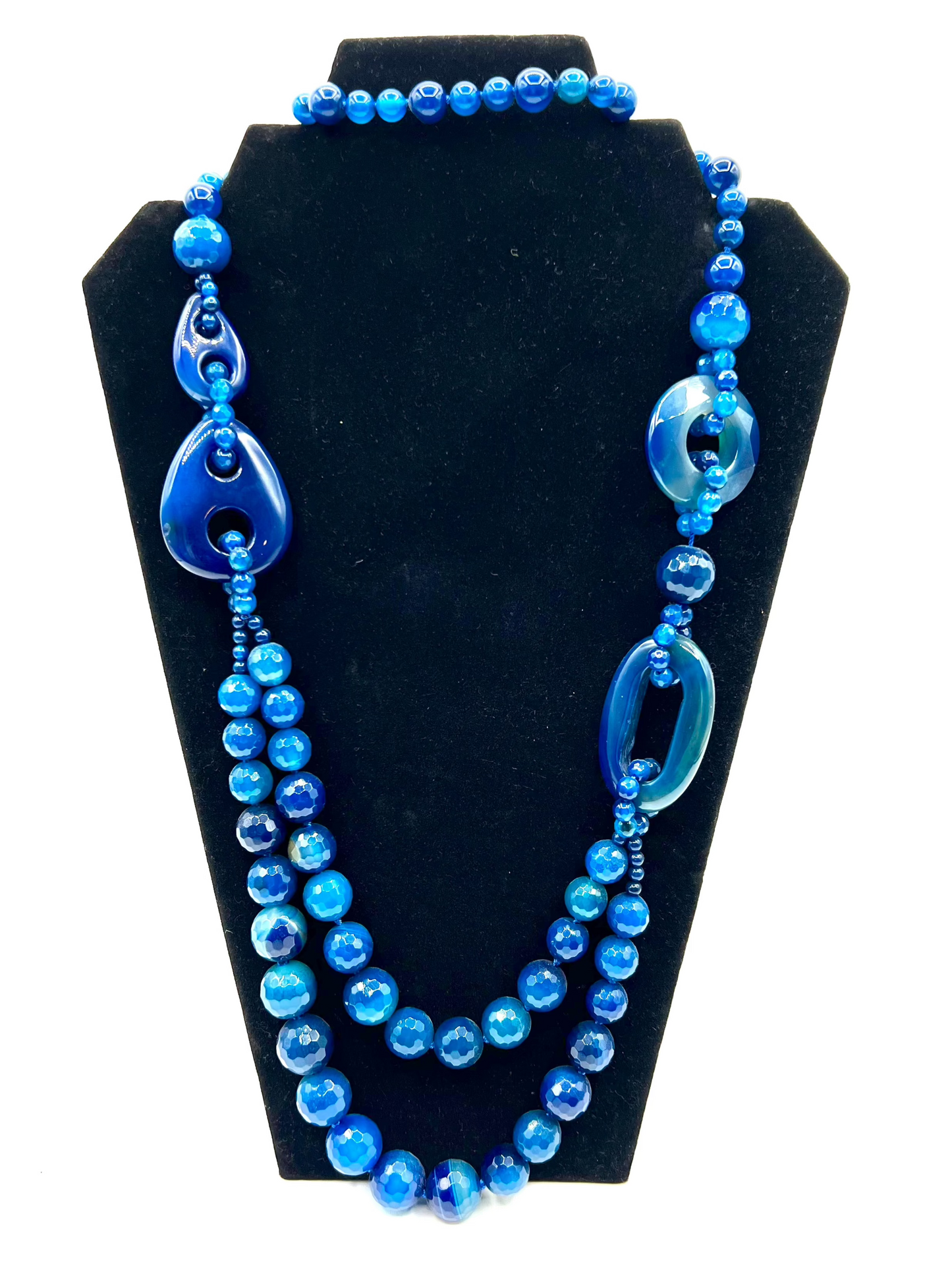 Large Long Blue Agate Crystal Necklace