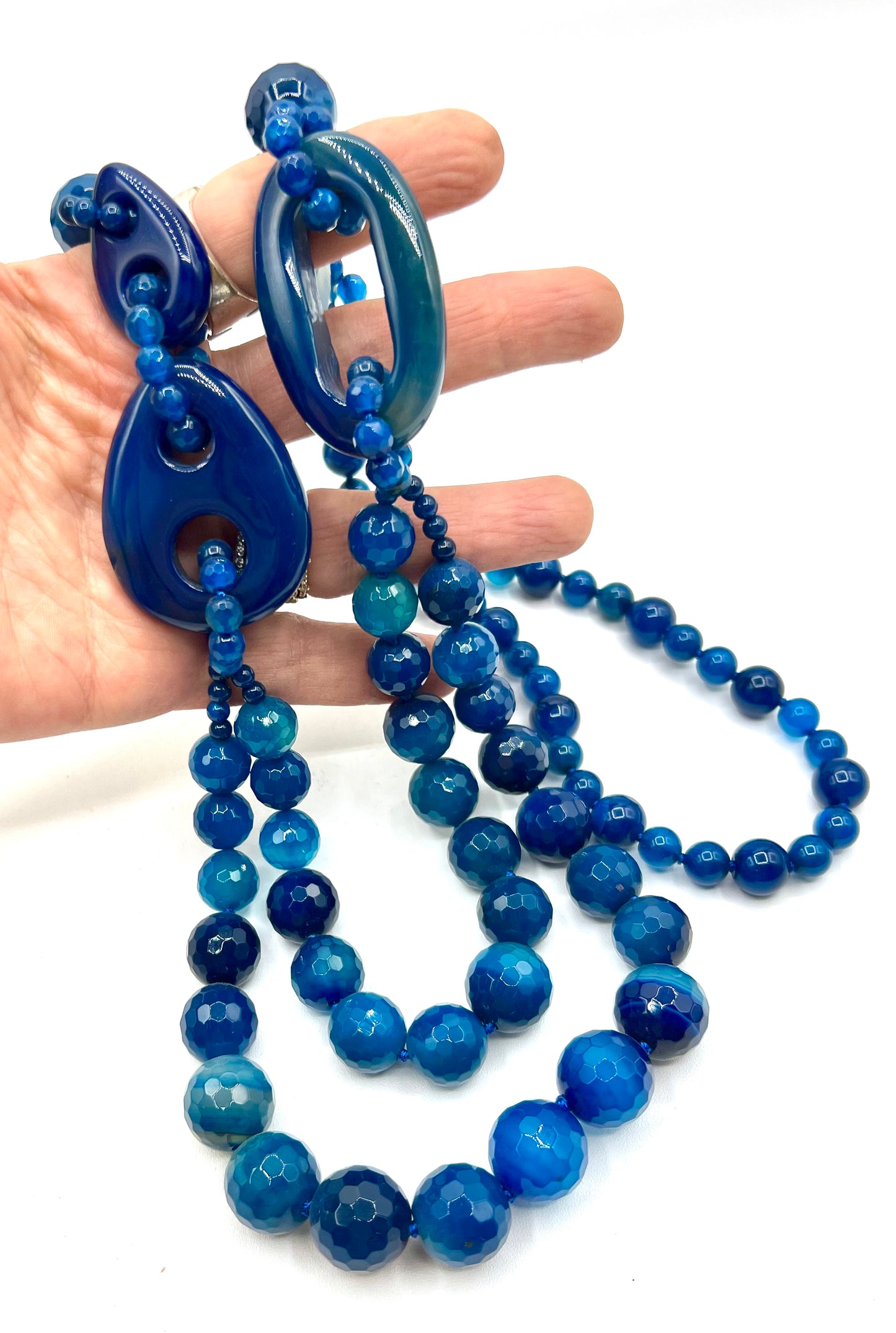 Large Long Blue Agate Crystal Necklace