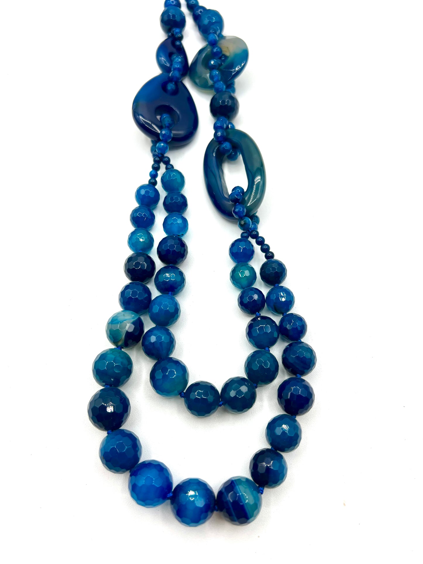 Large Long Blue Agate Crystal Necklace